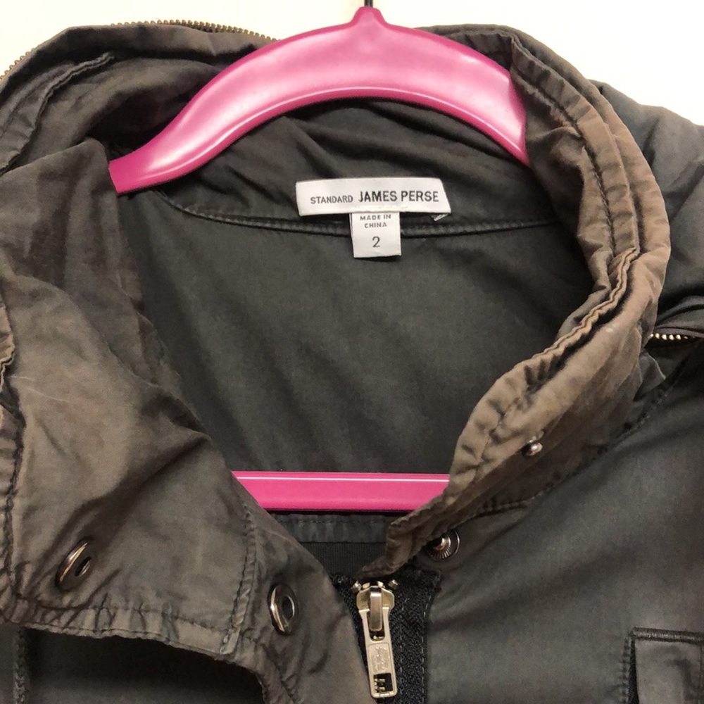 James Perse Cotton Blend Olive Green Gray Army Utility Jacket Hood 2 S 6 8 - Picture 6 of 11